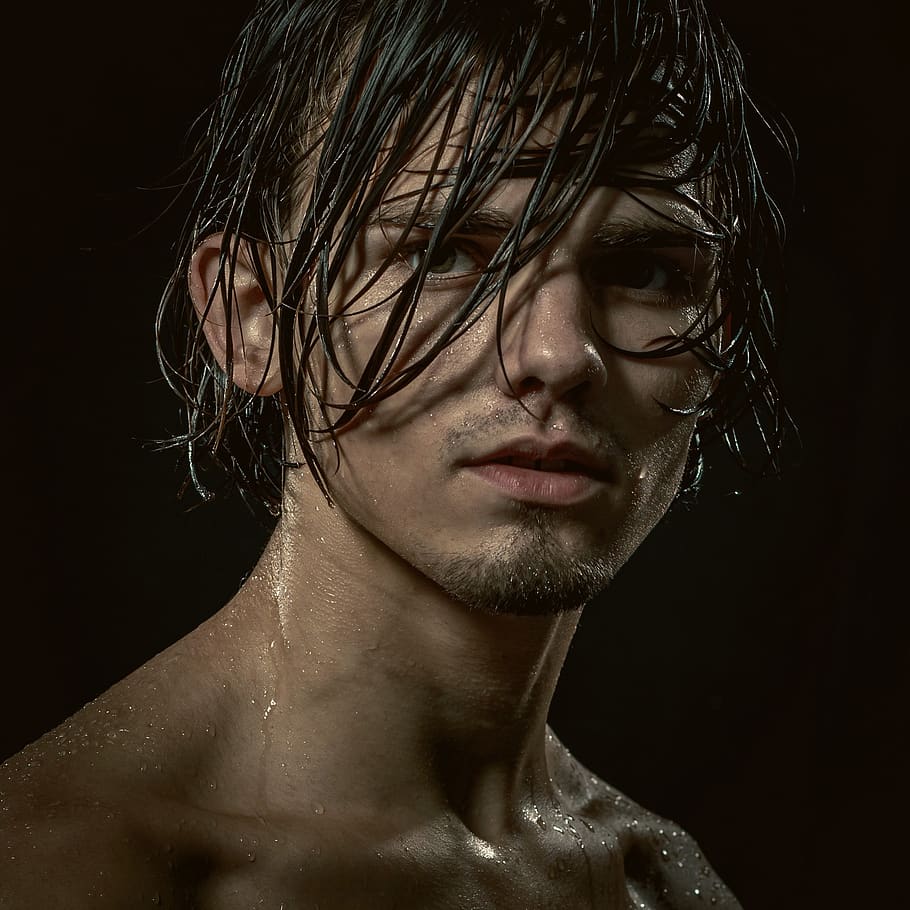 portrait-boy-young-brunet-closeup-wet